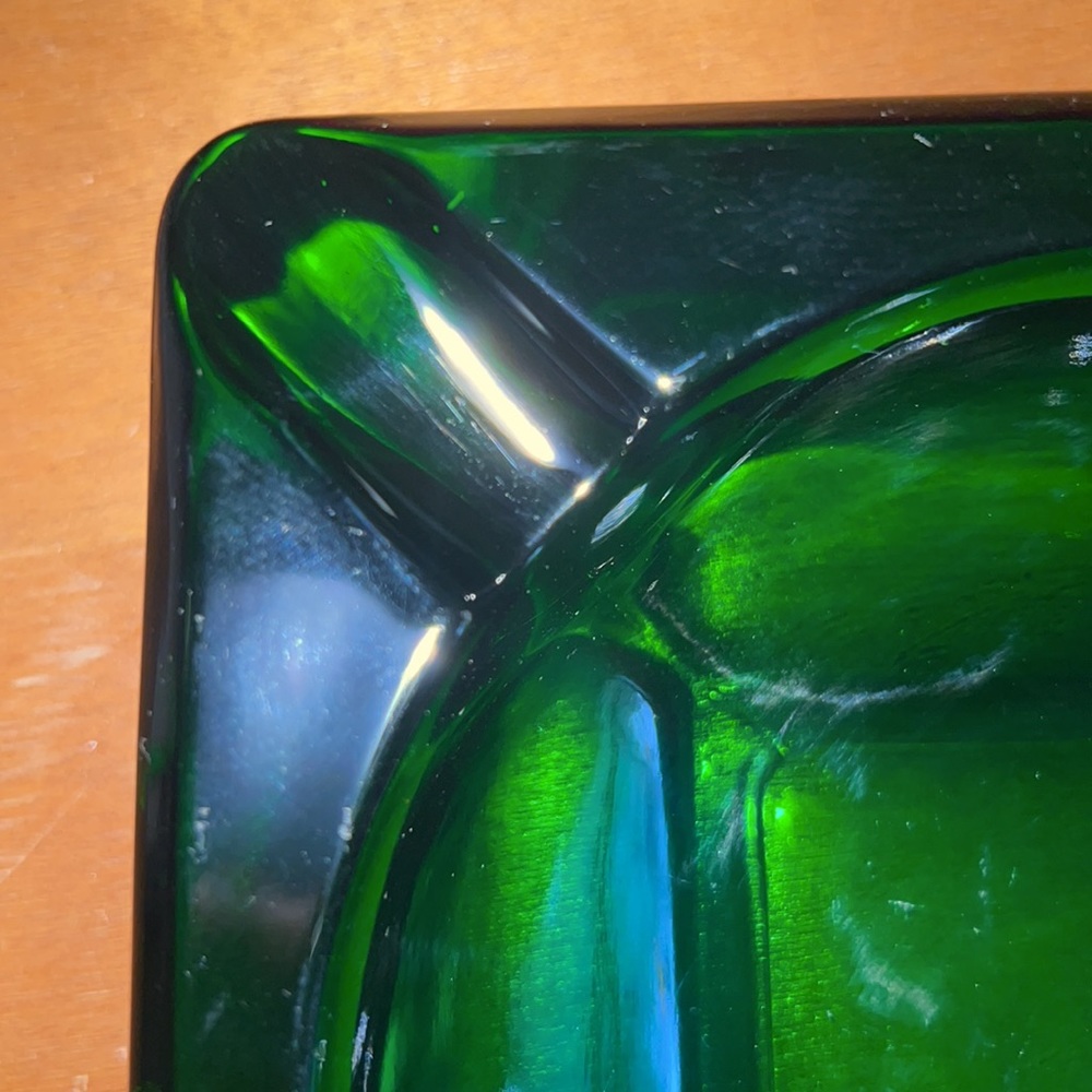 GREEN GLASS VINTAGE ASHTRAY 60s - Picture 3 of 6